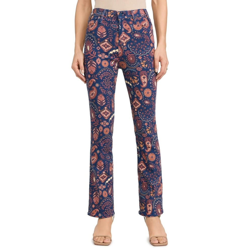 MOTHER Navy Floral Paisley Boot Cut Jeans